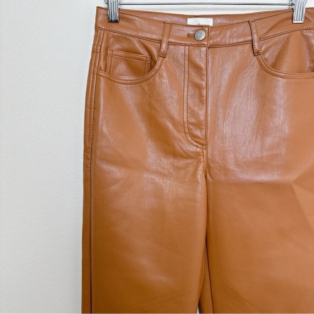 ARITZIA WILFRED Womens 2 The Melina Pant High Waisted Vegan Leather Cognac - Picture 4 of 15